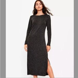 NWT LOFT Black Long Sleeve Midi Dress with Subtle Rainbow Shimmer - Medium